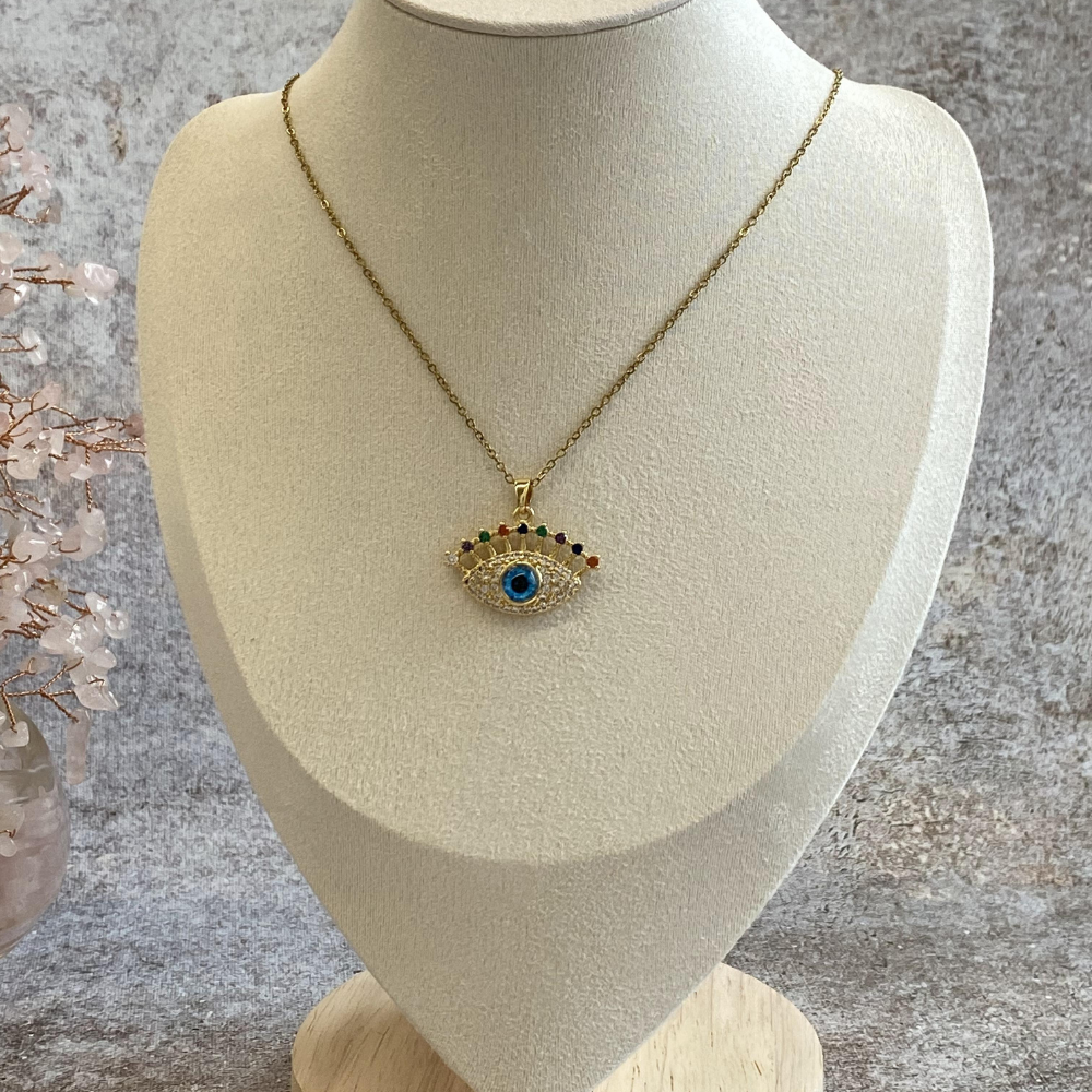 Blue Evil Eye Multi-Gem Protection Necklace