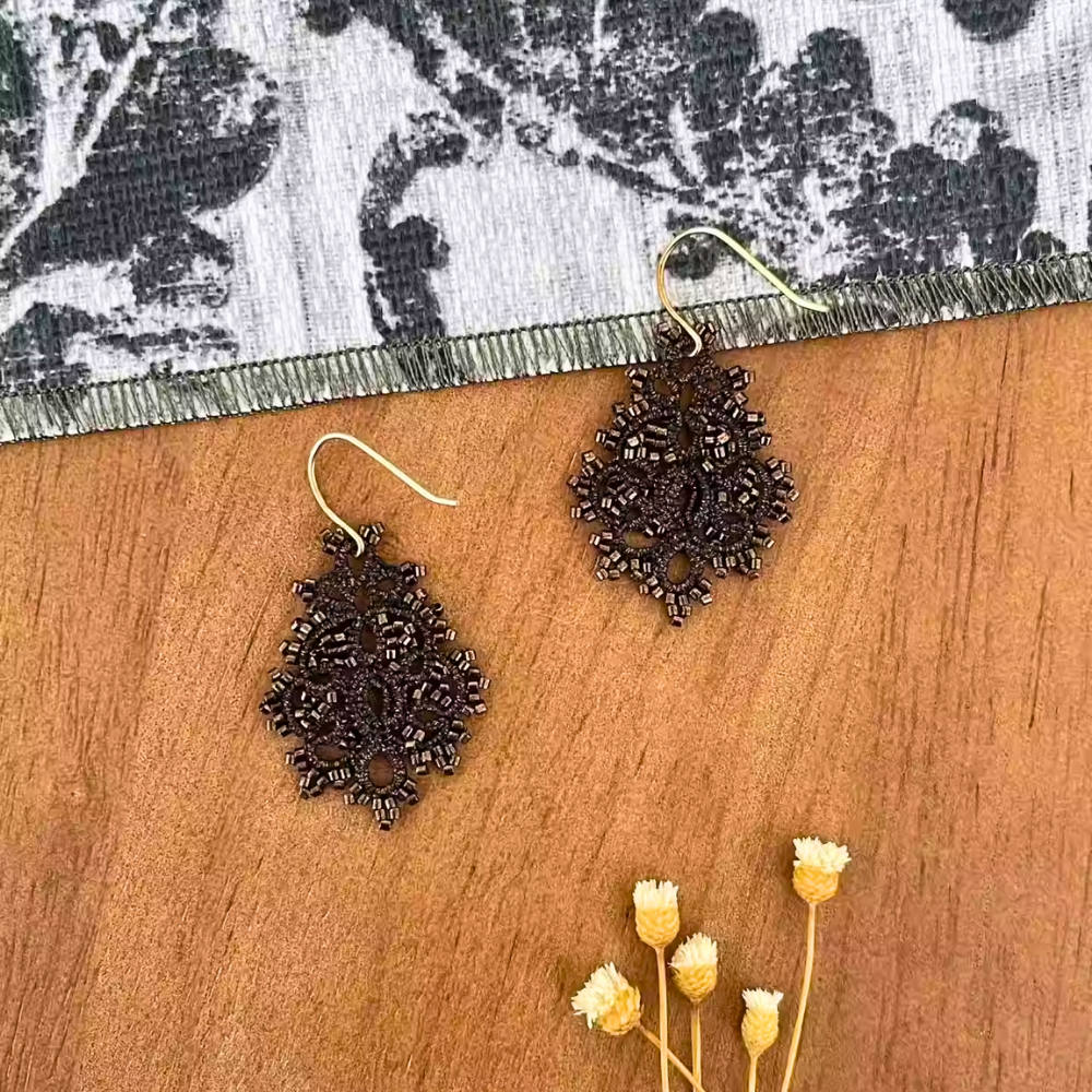 Handwoven Bronze Beaded Filigree Drop Earrings
