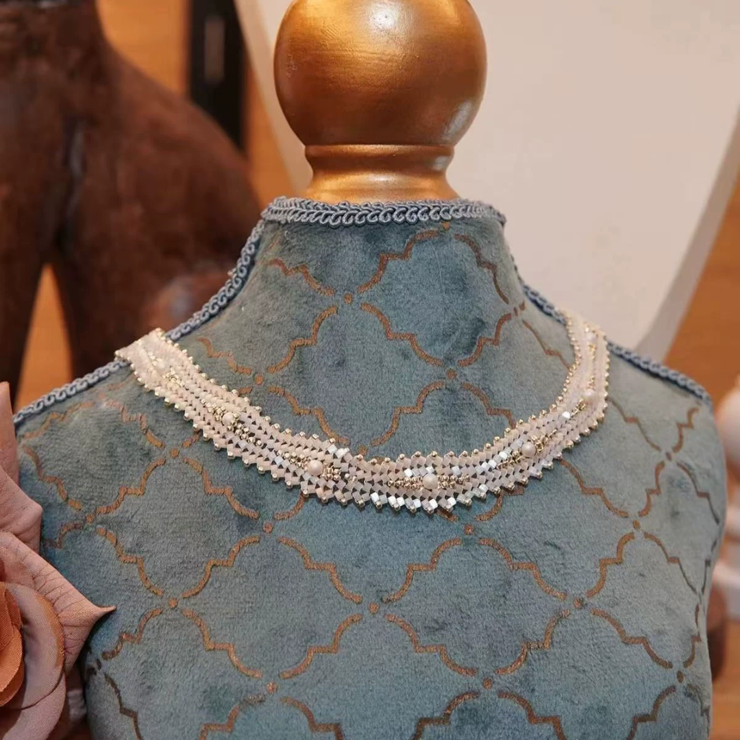 Vintage Glass Pearl Layered Elegant Beaded Collar Necklace