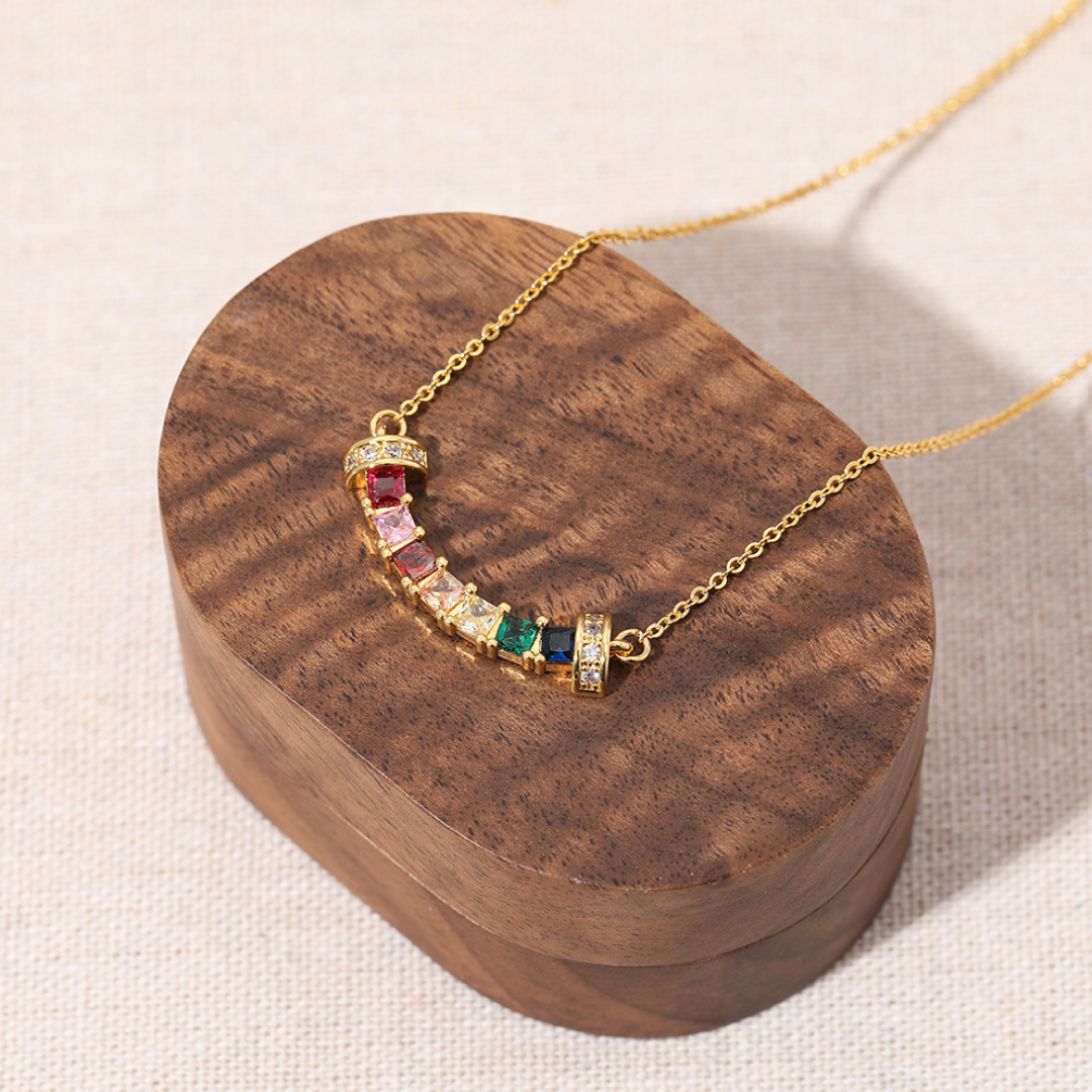 Rainbow Baguette Curve Lab-Grown Diamond Sterling Silver Necklace