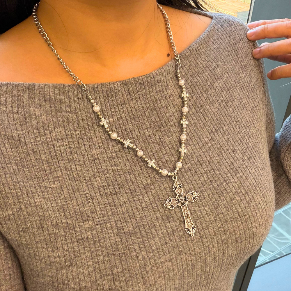 Pearl Metal Radiance Vintage Cross Necklace