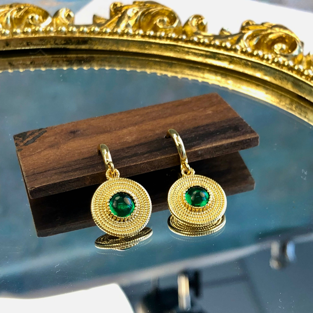 Green Agate Gold Medallion Energy Earrings