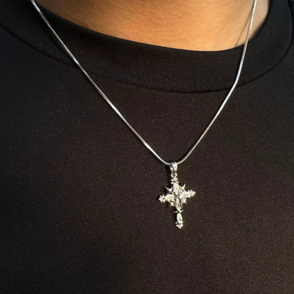 Luxury Cross Pendant Titanium Steel Paved Diamond Necklace
