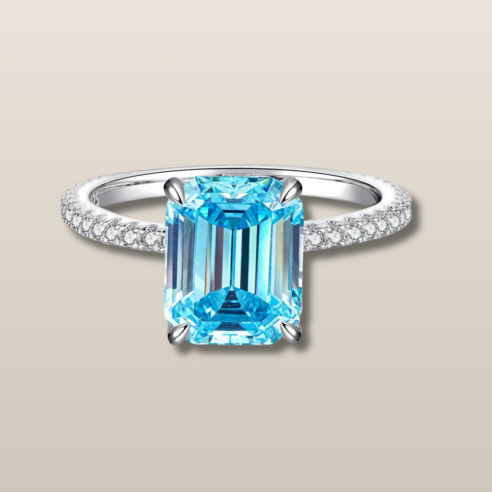 Aquamarine Radiant Emerald-Cut Healing Ring