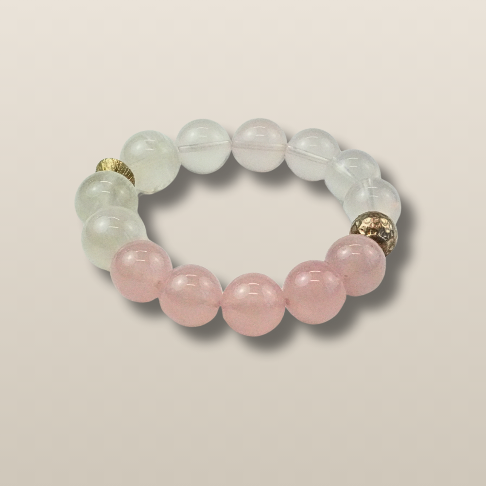 Rose Quartz White Agate Silver Harmony Bracelet