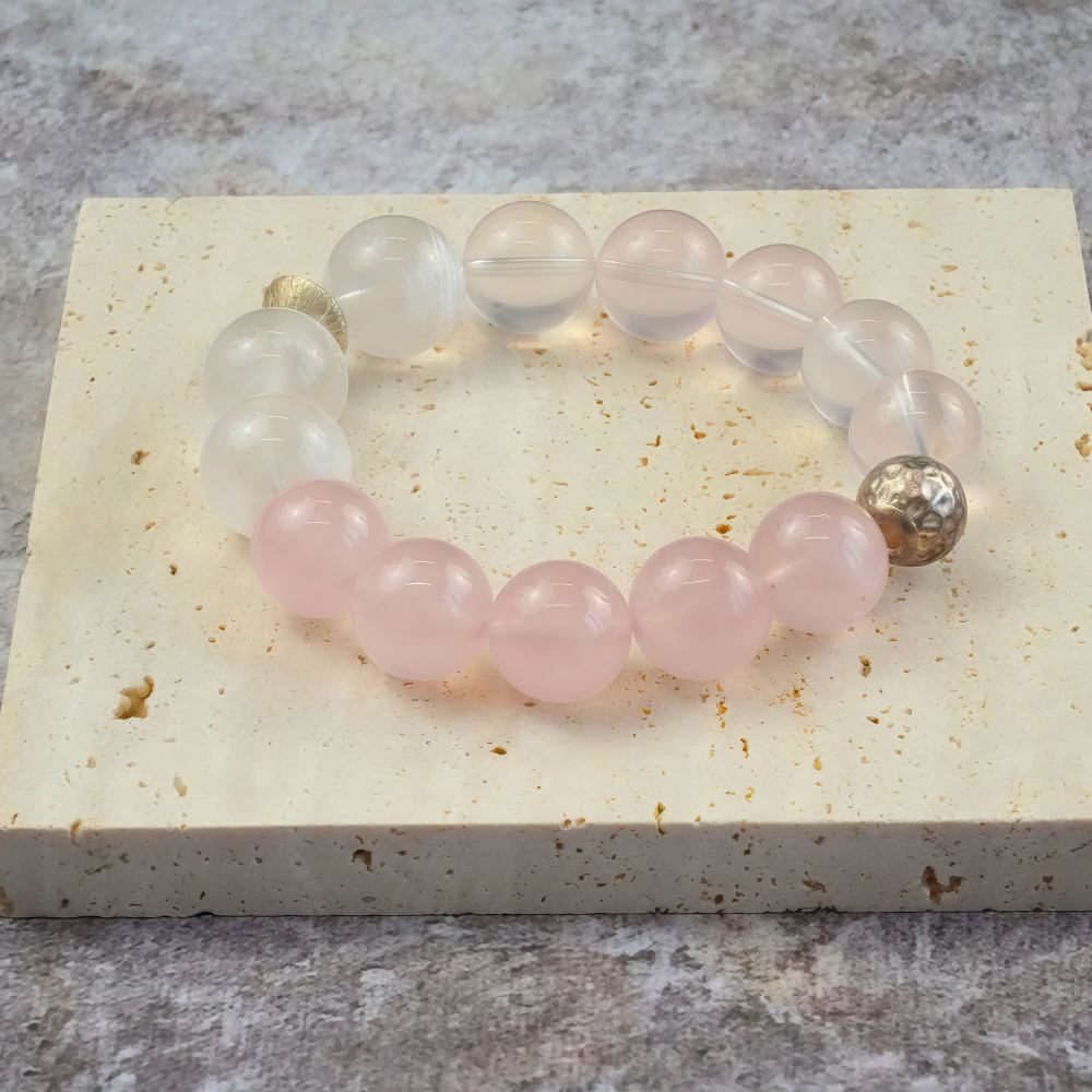 Rose Quartz White Agate Silver Harmony Bracelet