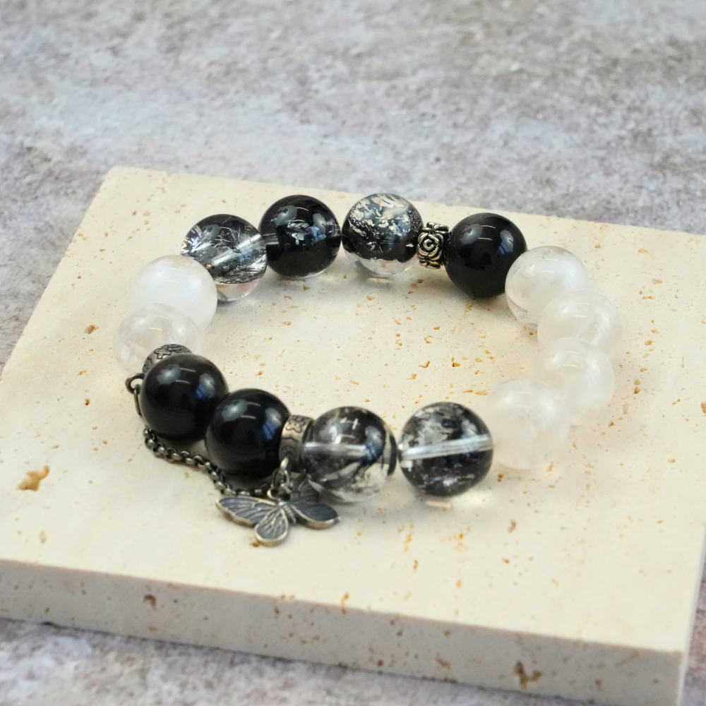 Obsidian Moonstone Tourmaline Balance Bracelet