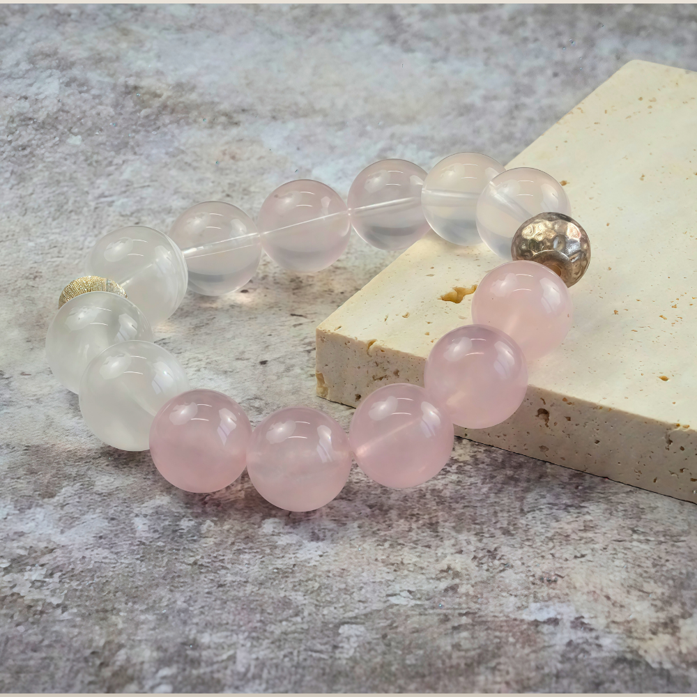 Rose Quartz White Agate Silver Harmony Bracelet