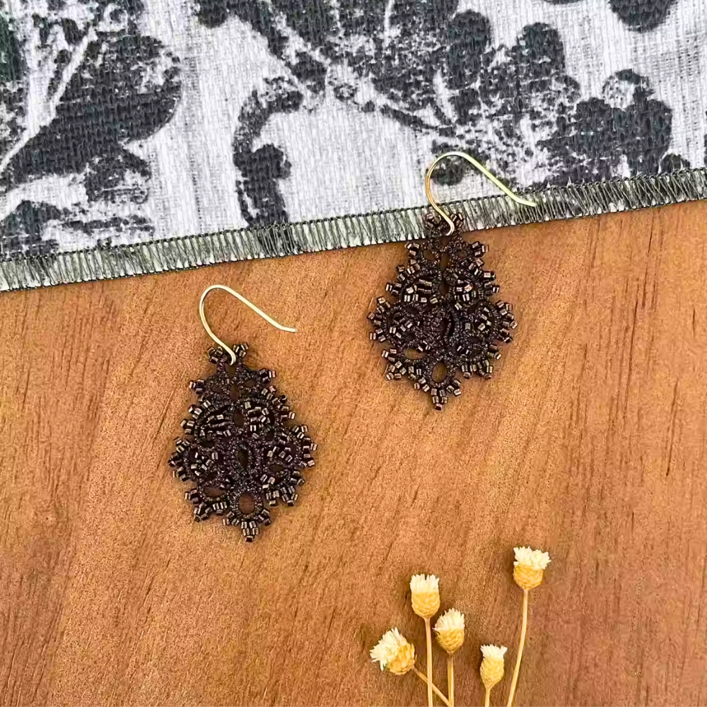 Handwoven Bronze Beaded Filigree Drop Earrings