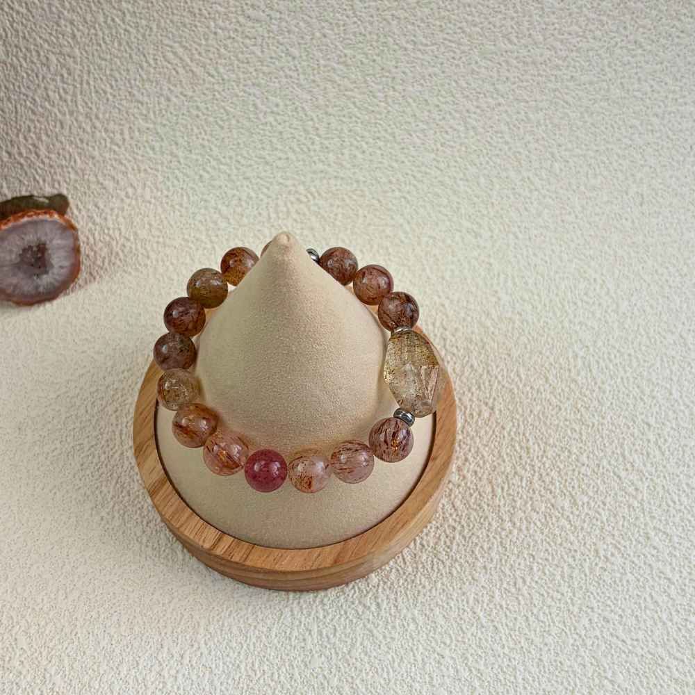 Golden Rutilated Quartz Silver Abundance Confidence Energy Crystal Bracelet