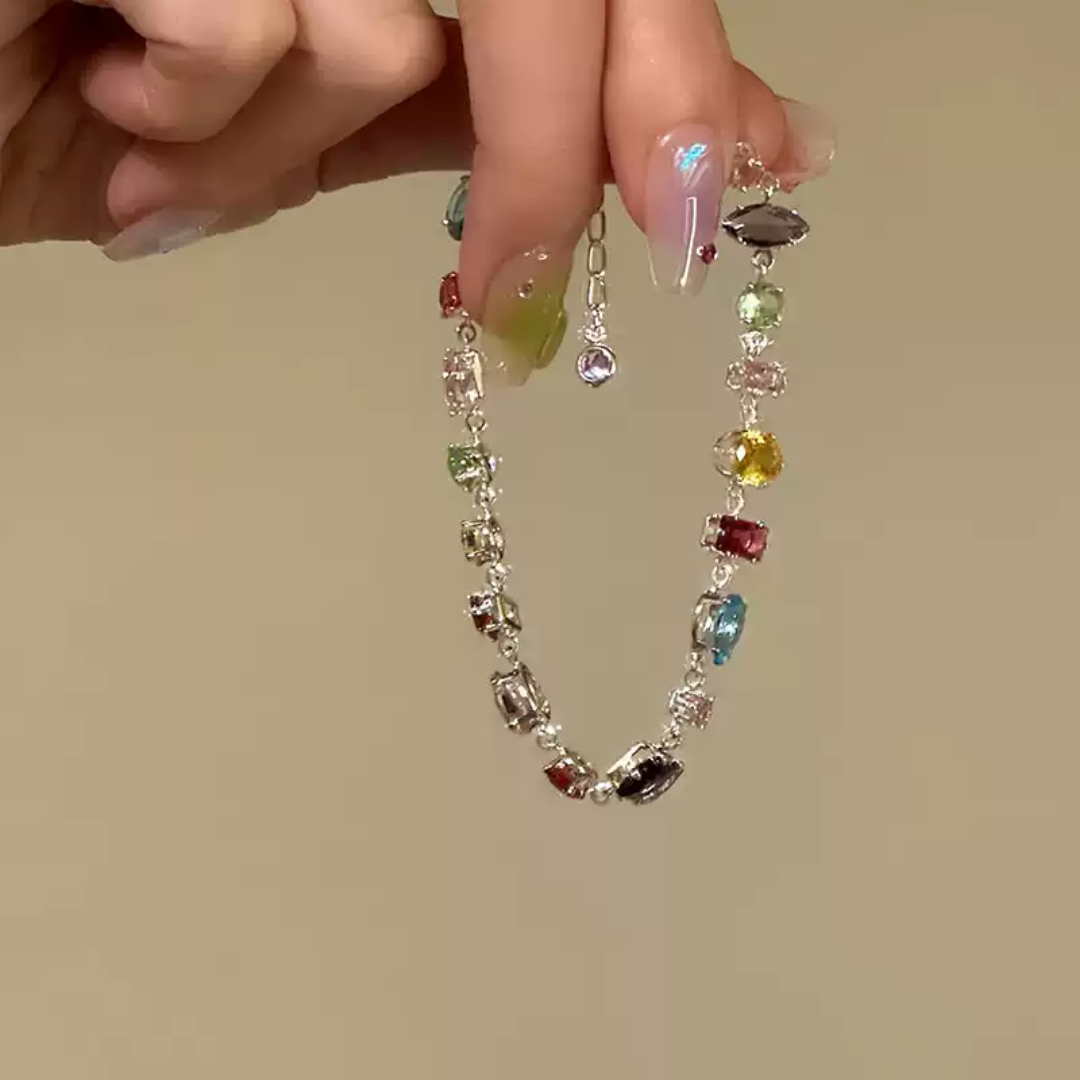 Dopamine Colorful Crystal Rainbow Gemstone Statement Necklace / Bracelet / Earrings
