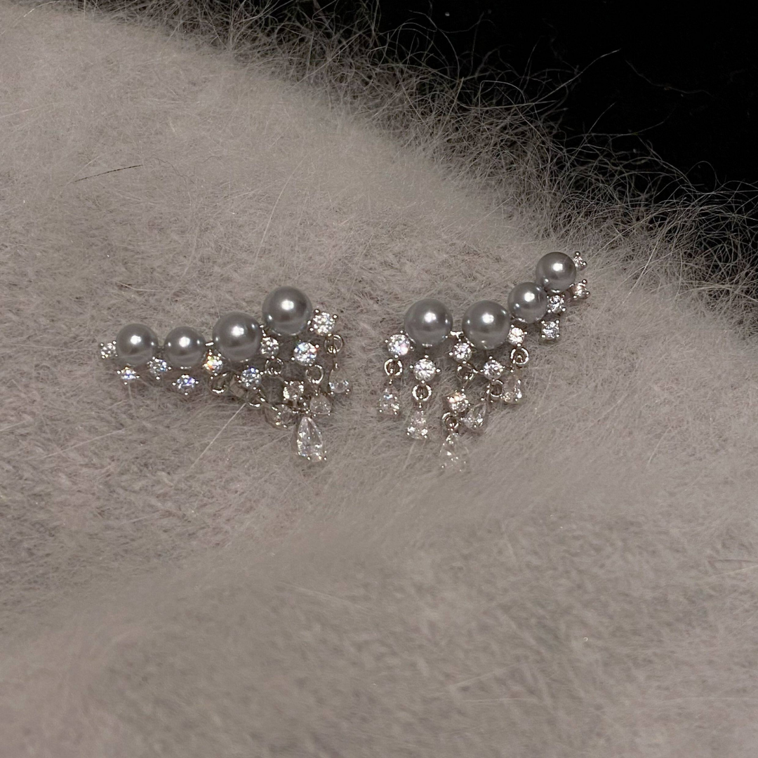Pearl Tassel Ear Cuff Earrings Cubic Zirconia Drop Earrings