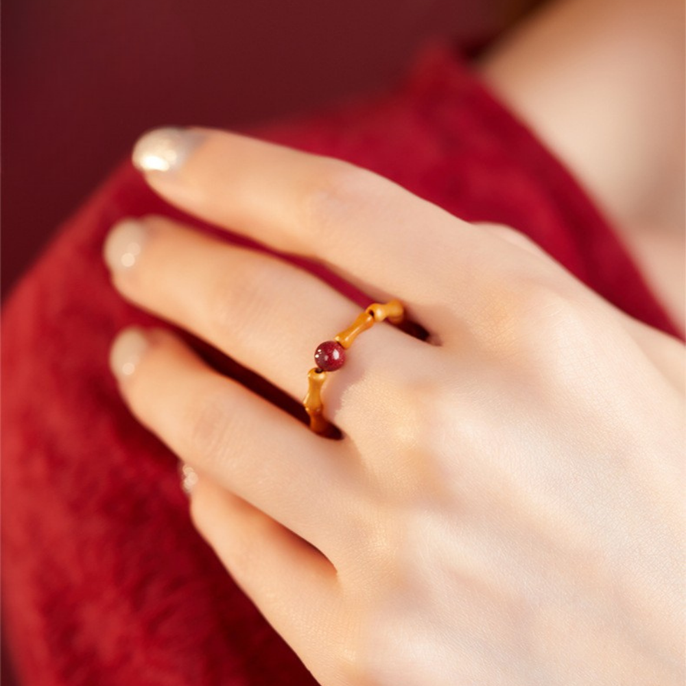Cinnabar Olive Wood Bamboo Blessing Ring