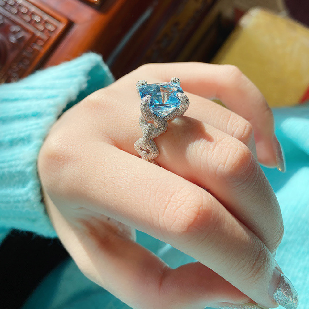 Aquamarine Dreamwave Adjustable Statement Ring