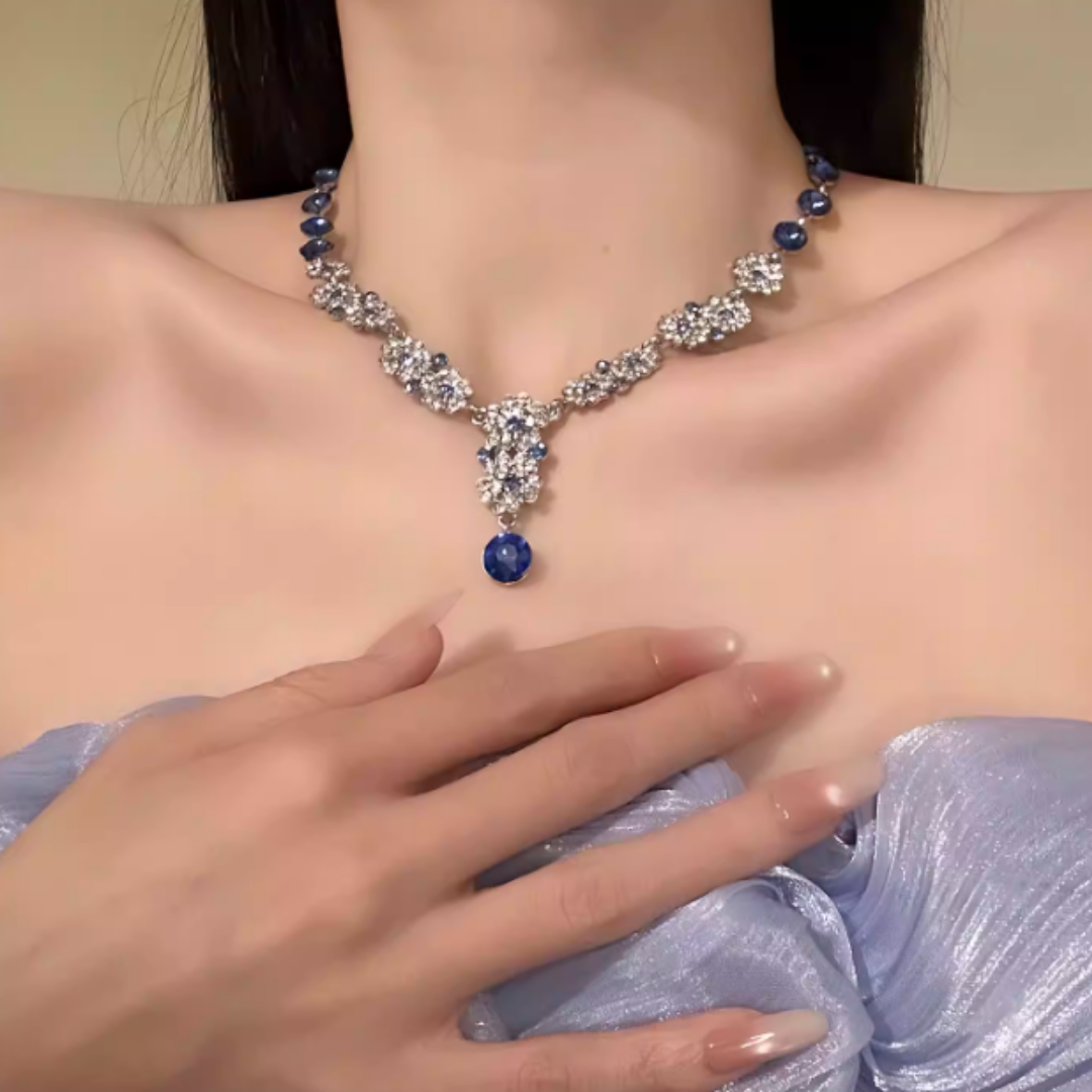 Blue Gemstone Teardrop Statement Pendant Necklace