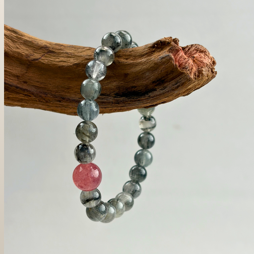 Black Rutilated Quartz Red Agate Protection Bracelet