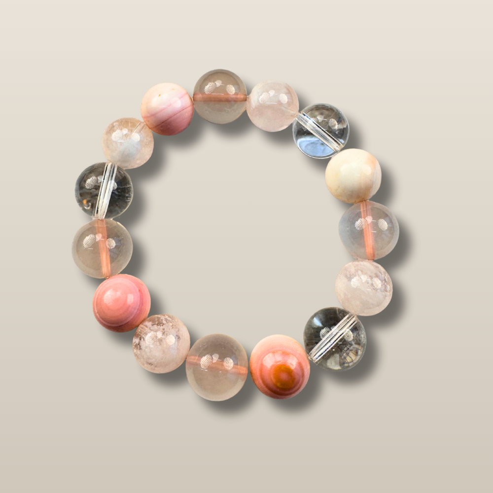 Pink Agate Rose Quartz Clear Quartz Love Bracelet