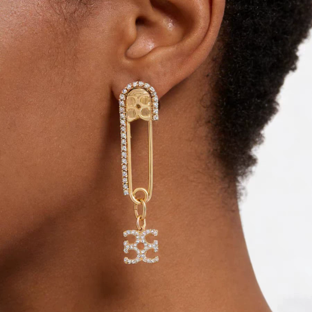 Geometric Safety Pin Drop Lab Crystal Pave Statement Earrings