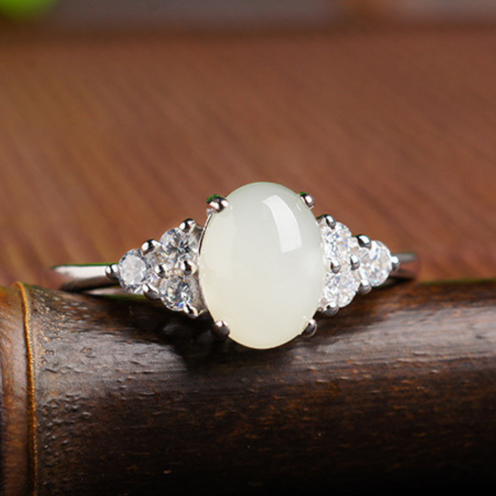 Hetian Jade Clear Quartz Serenity Ring