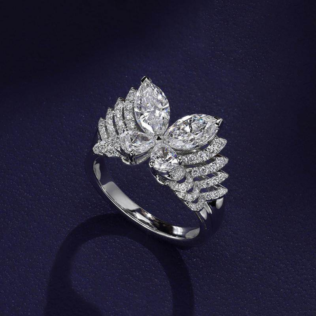 Dynamic Butterfly Lab Diamond 925 Silver Statement Ring