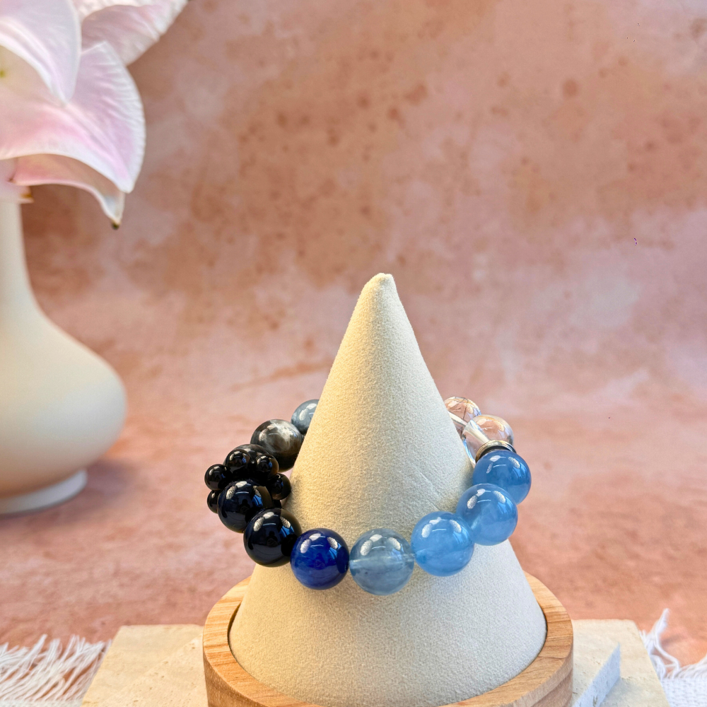 Aquamarine Obsidian Kyanite Balance Bracelet