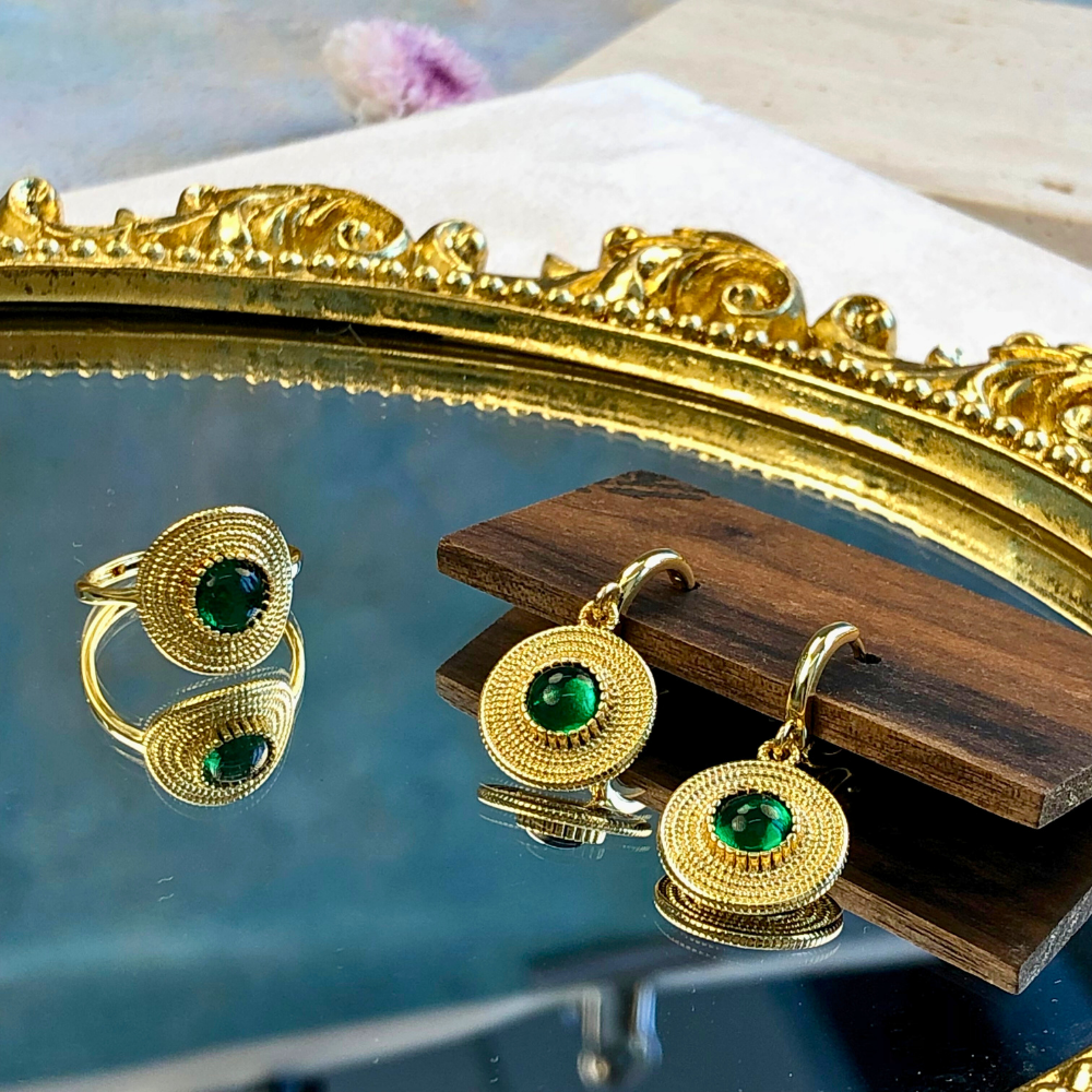 Green Agate Gold Medallion Energy Earrings