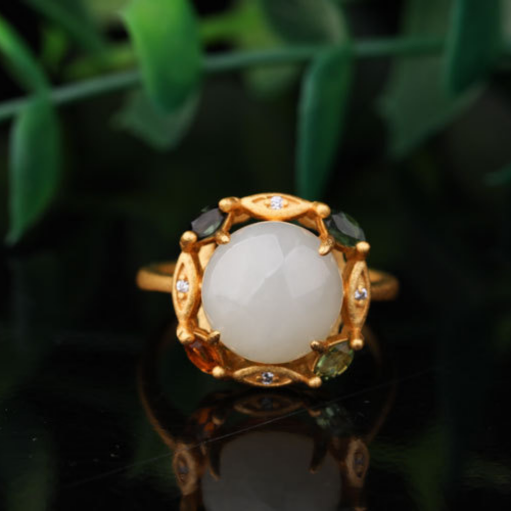 Hetian Jade Silver Prosperity Harmony Ring