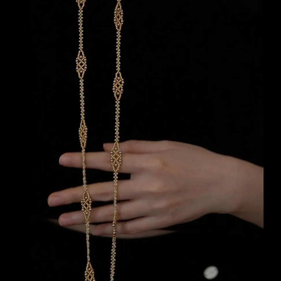 Handwoven Champagne Gold Beaded Lace Pearl Bracelet / Necklace / Ring