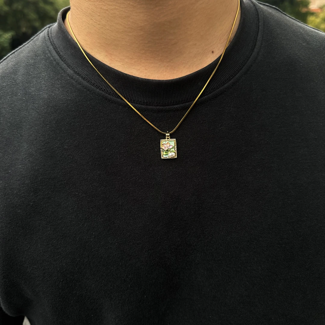 French Enamel Floral Titanium Steel Pendant Necklace