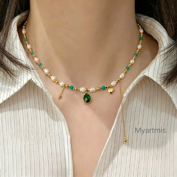 Natural Baroque Pearl & Amazonite Beaded Necklace