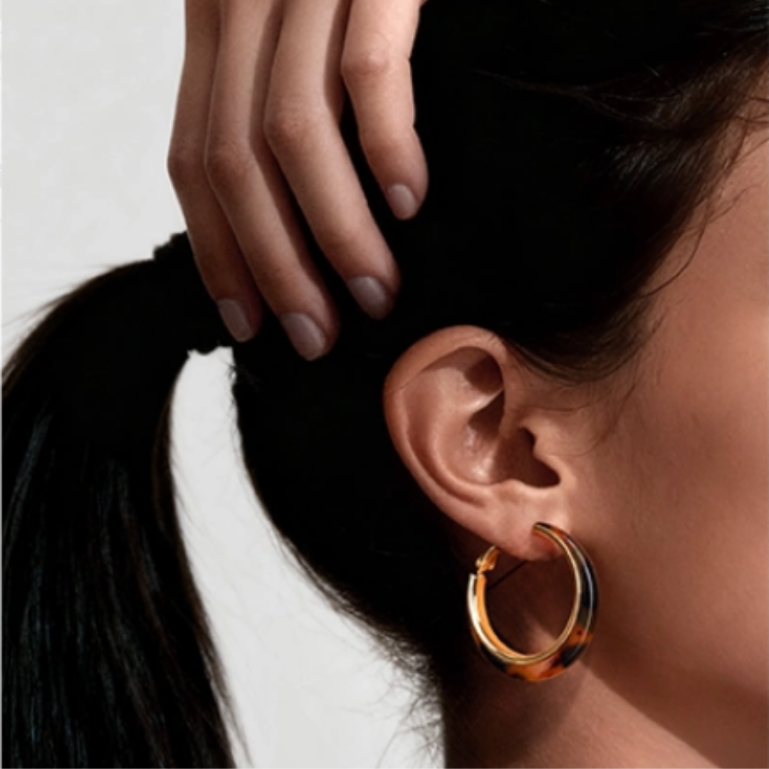 Vintage Tortoiseshell C-Shaped Hoop Statement Earrings