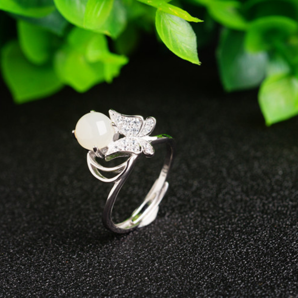 Jade Clear Quartz Serenity Butterfly Ring