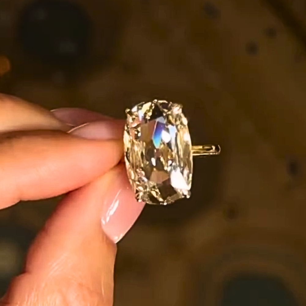 Cushion Cut Solitaire Crystal Ring Gold Rose Gold Silver