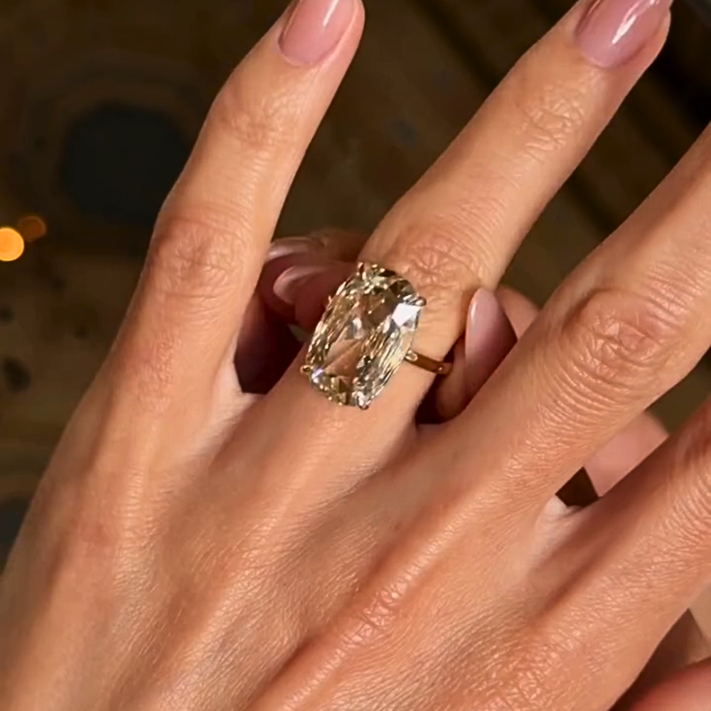 Cushion Cut Solitaire Crystal Ring Gold Rose Gold Silver