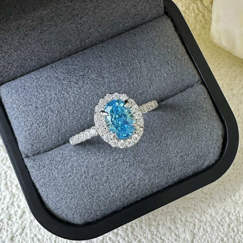 Aquamarine Silver Halo Serenity Healing Ring