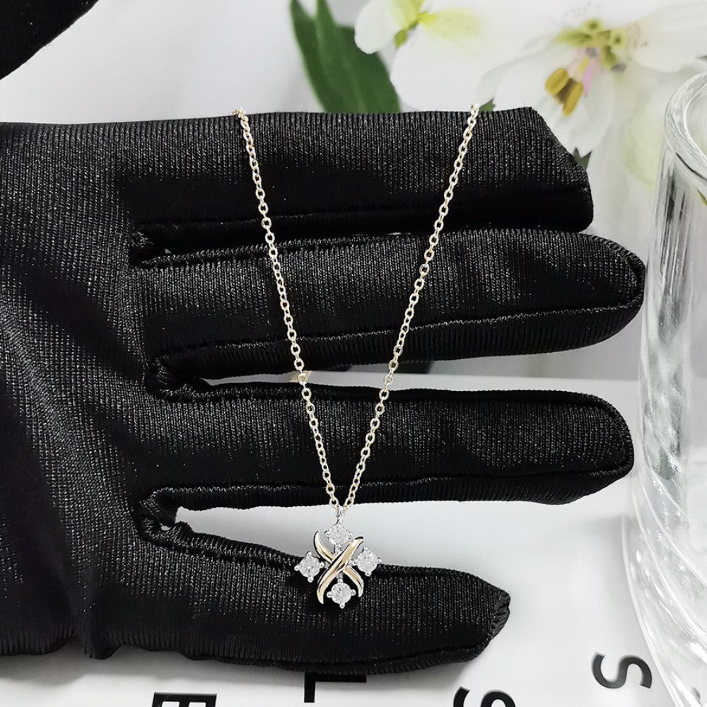 Cross Knot Artificial Diamond 925 Silver Plated Necklace