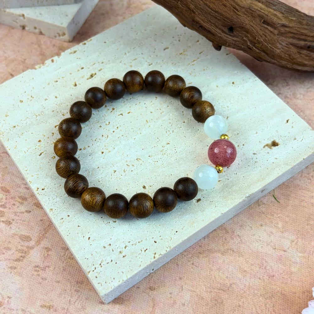 Strawberry Quartz White Agate Serenity Bracelet