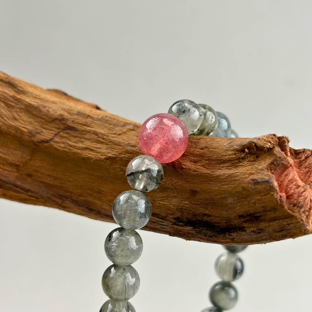 Black Rutilated Quartz Red Agate Protection Bracelet