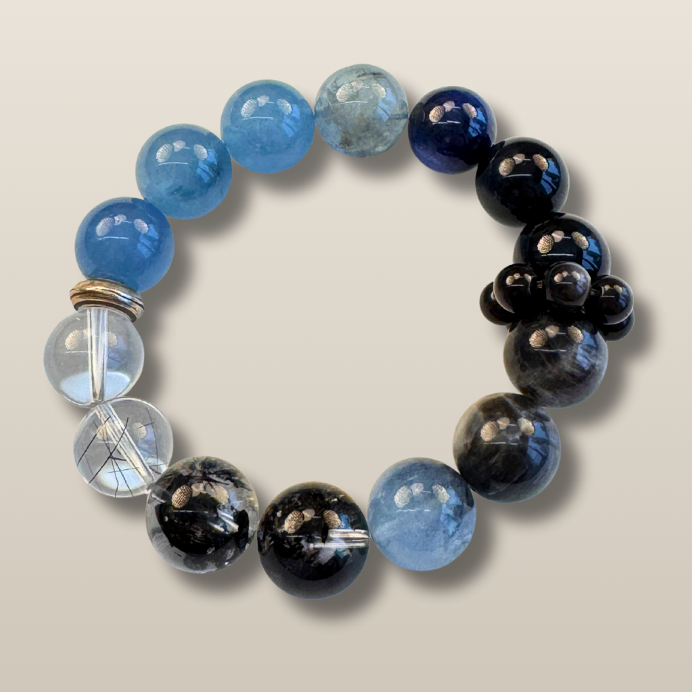 Aquamarine Obsidian Kyanite Balance Bracelet