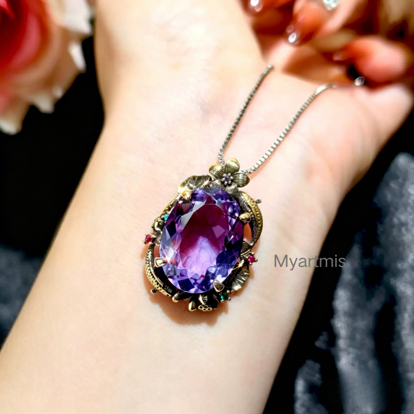 Vintage 3D Floral Amethyst Purple Crystal Necklace, Victorian Style Pendant for Weddings & Parties, Elegant Retro Jewelry, Luxury Gift