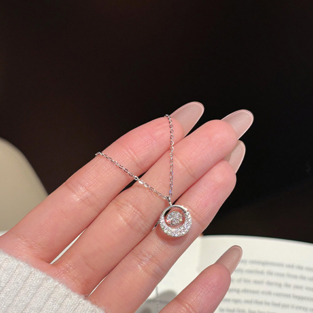 Dancing Heart Rotating Diamond Sterling Pendant Necklace