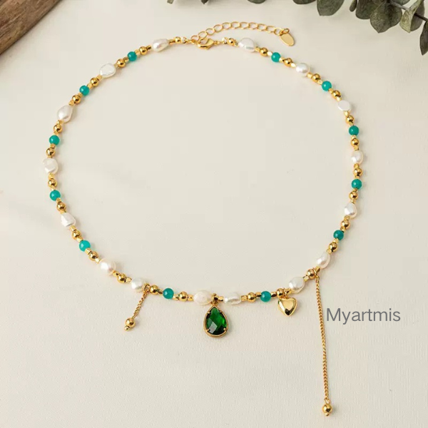Natural Baroque Pearl & Amazonite Beaded Necklace