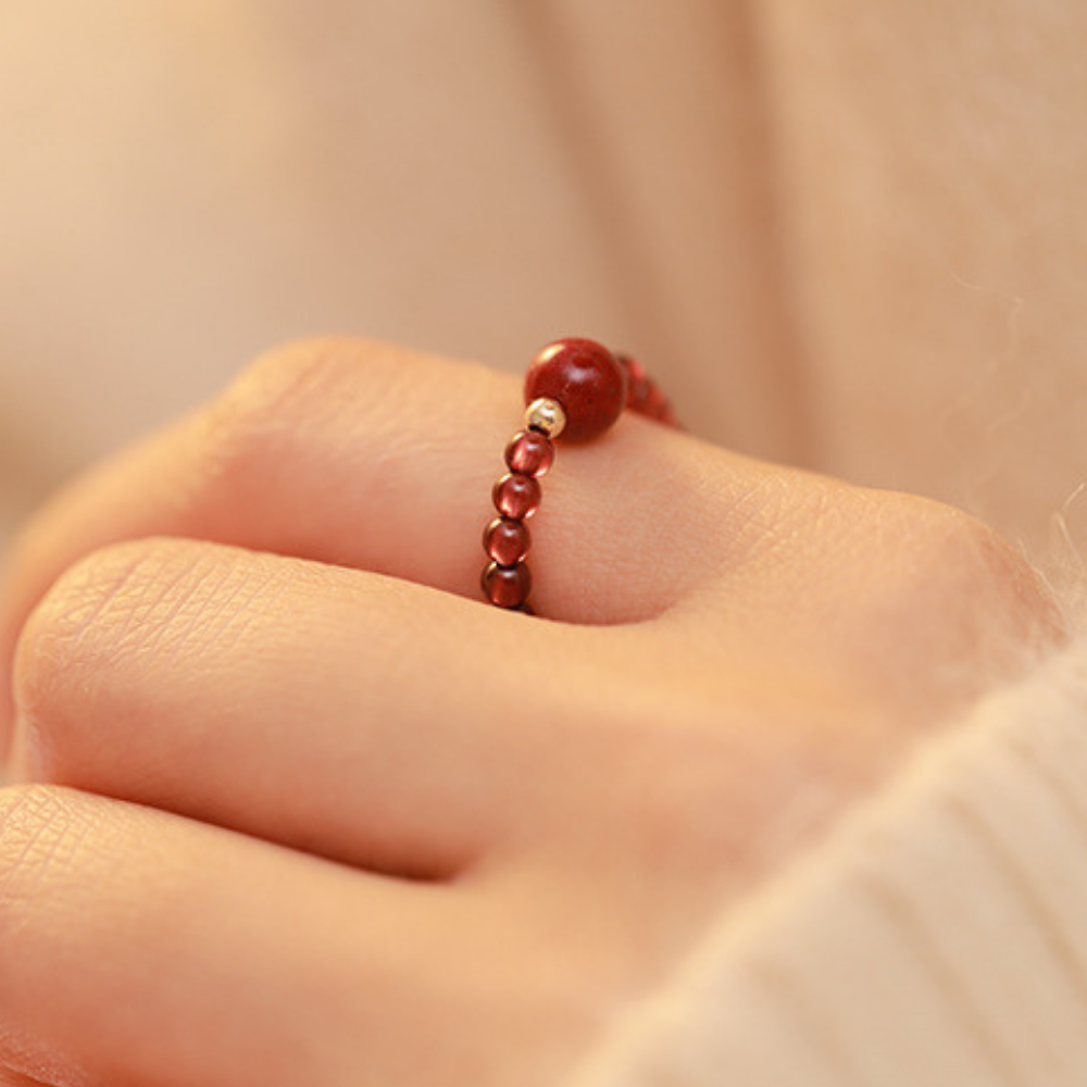 Garnet Vital Spark Adjustable Beaded Ring