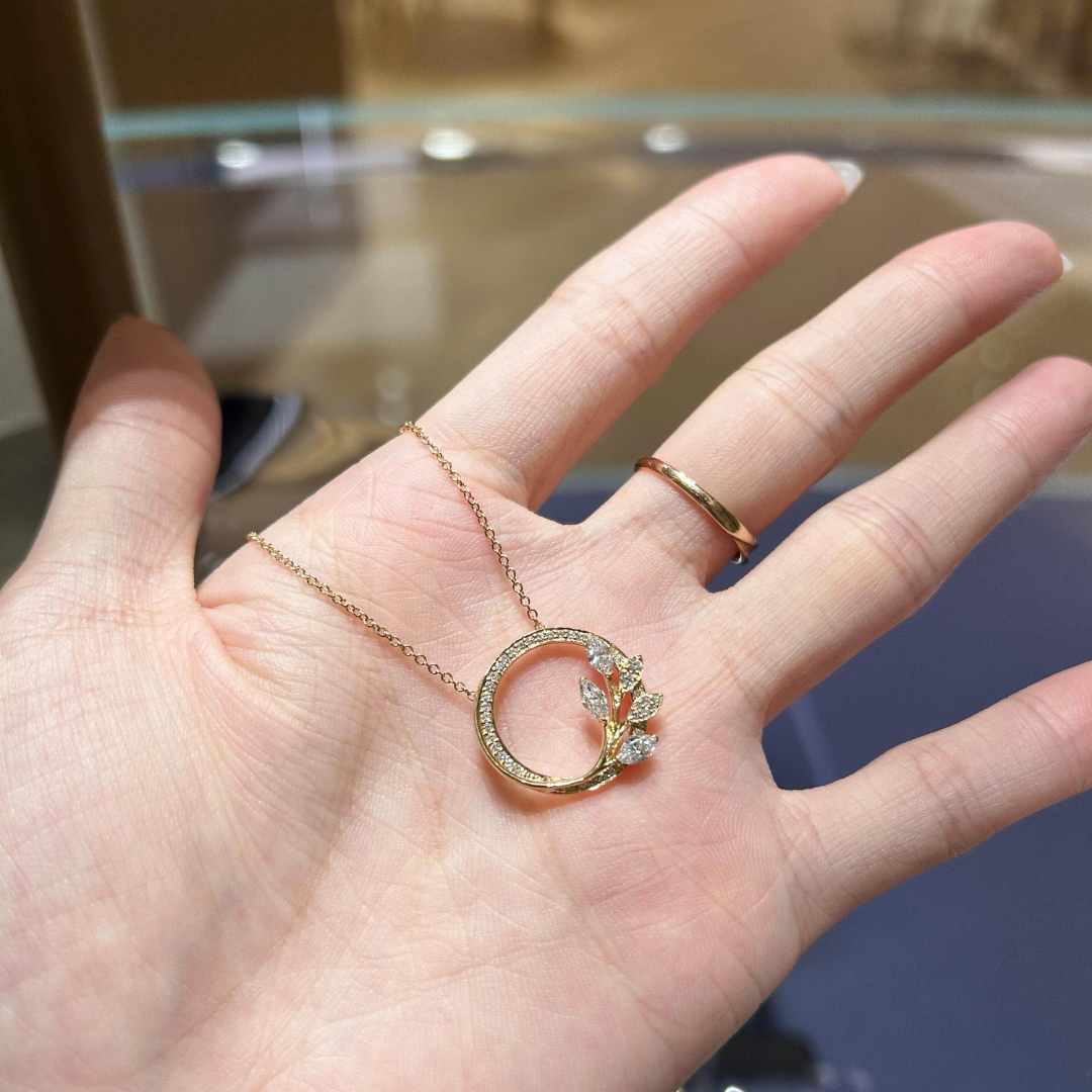Lab-Diamond Olive Branch Ivy Pavé Pendant Necklace