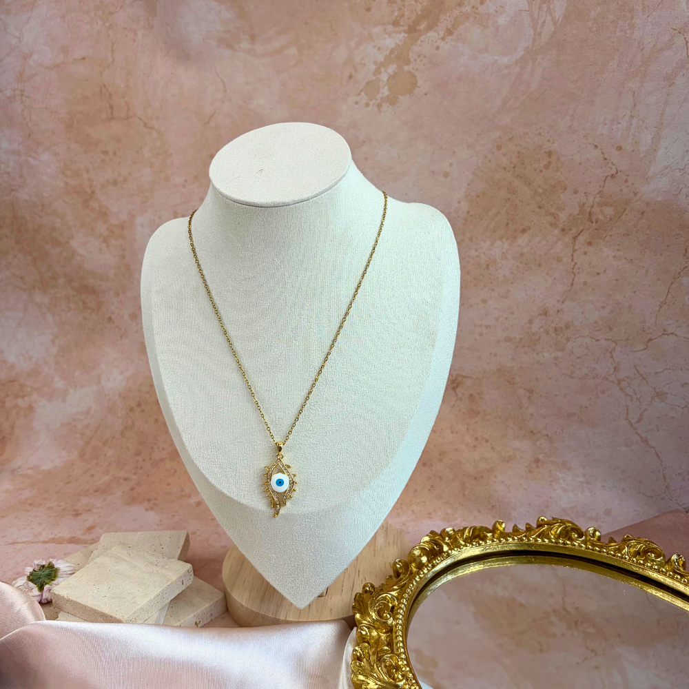 Blue Evil Eye Gold Crystal Protection Necklace
