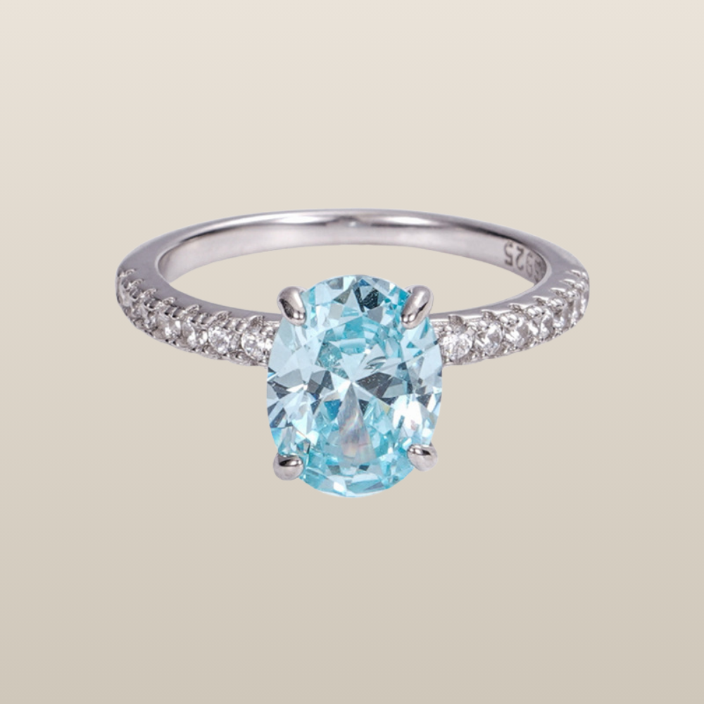 Aquamarine Silver Twist Serenity Healing Ring