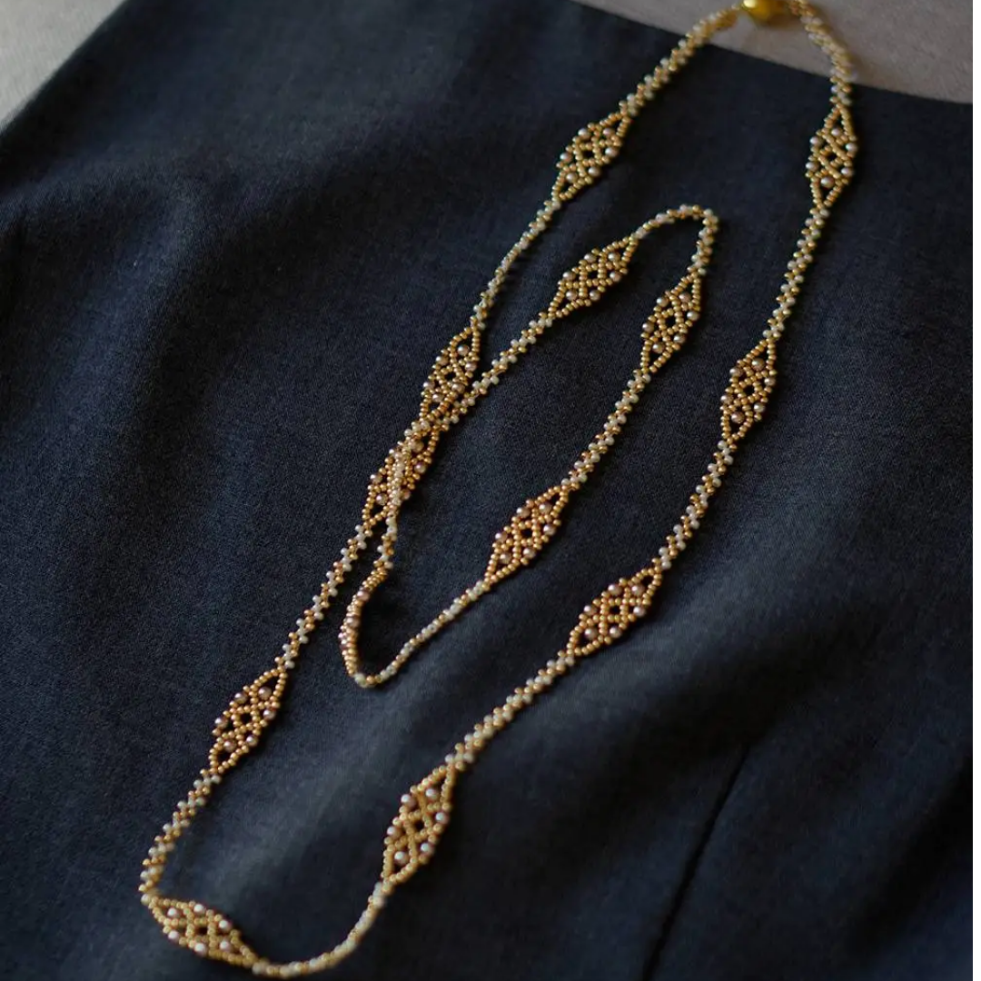 Handwoven Champagne Gold Beaded Lace Pearl Bracelet / Necklace / Ring