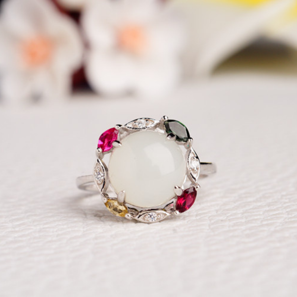 Hetian Jade Silver Prosperity Harmony Ring
