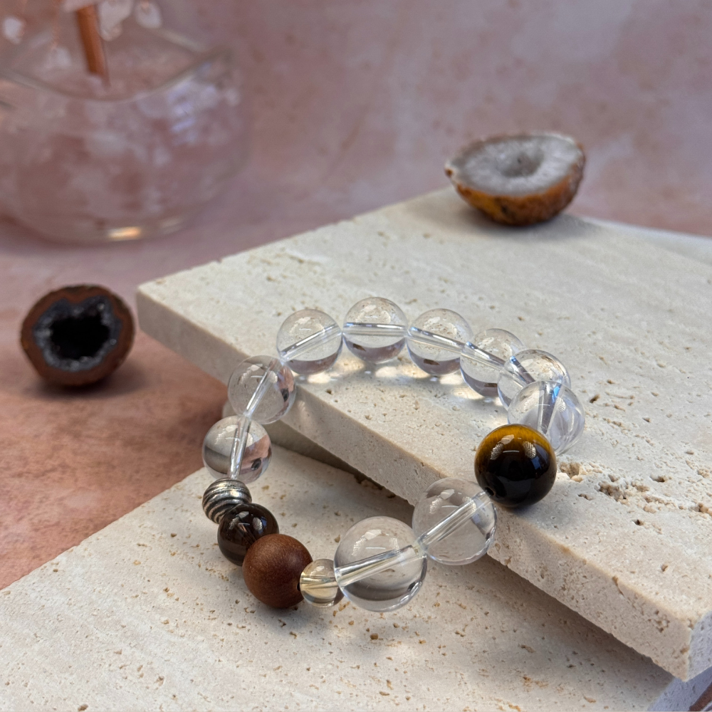 Tiger’s Eye Smoky Quartz Wooden Balance Bracelet