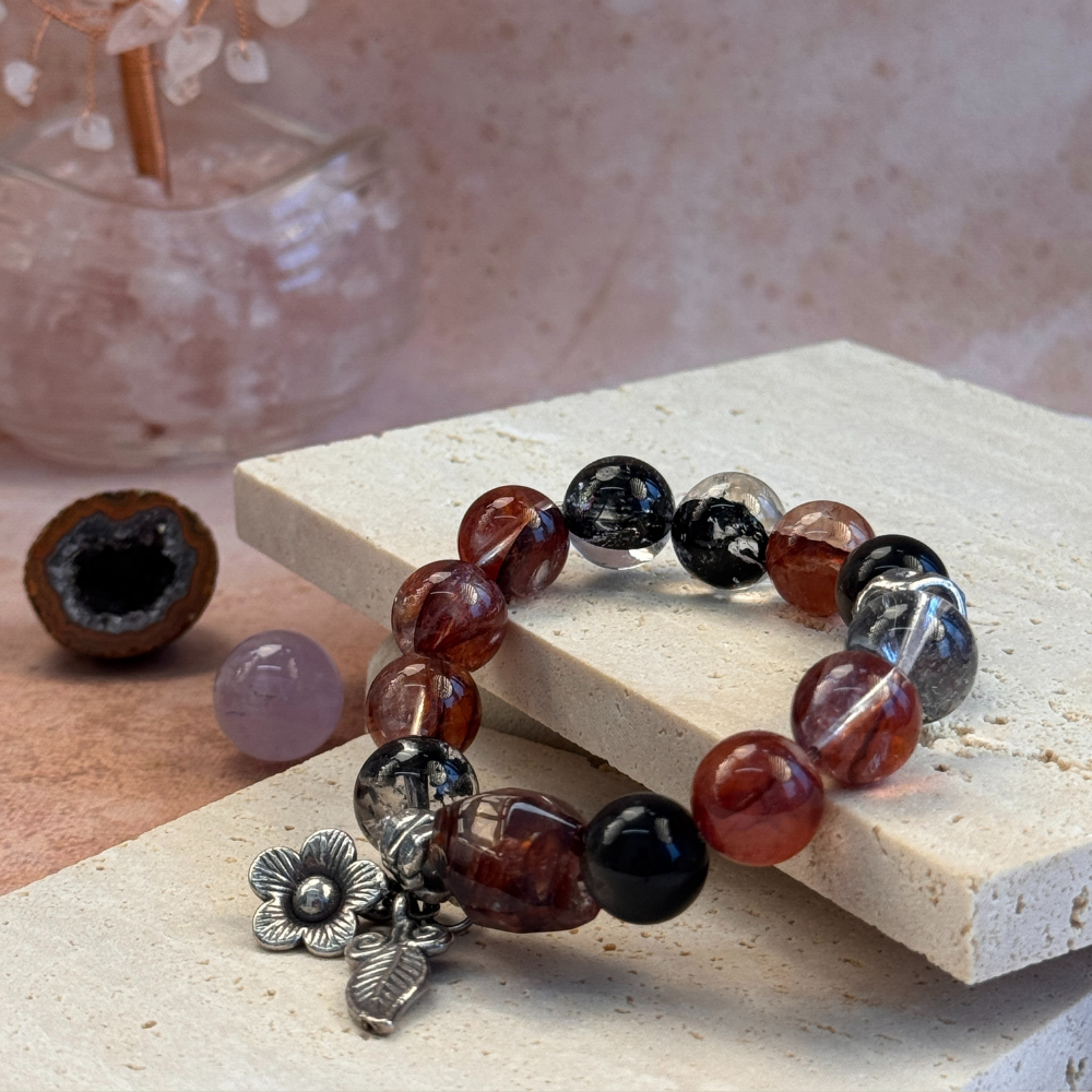 Red Rutilated Quartz Garnet Balance Bracelet
